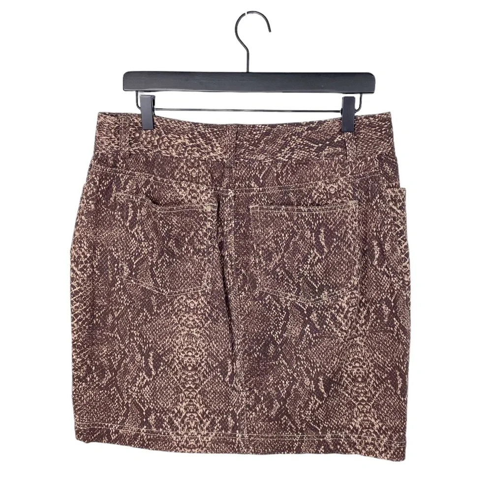 Chaps Brown Tan Snakeskin Print Cotton Denim Stretch Mini Skirt Women's Size 10
